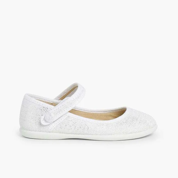 Zapatos Comunión<Pisamonas Merceditas Tira Adherente En Lino Metalizado
