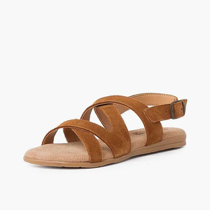 Sandalias<Pisamonas Sandalias Niña Y Mujer De Piel Con Tiras Cruzadas Color Camel