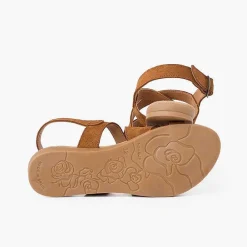 Sandalias<Pisamonas Sandalias Niña Y Mujer De Piel Con Tiras Cruzadas Color Camel