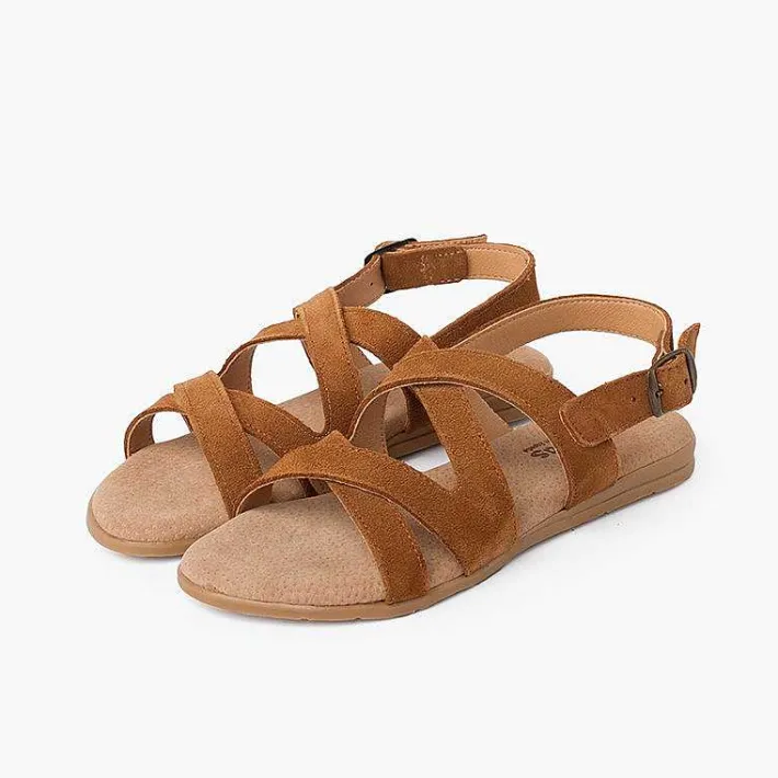 Sandalias<Pisamonas Sandalias Niña Y Mujer De Piel Con Tiras Cruzadas Color Camel