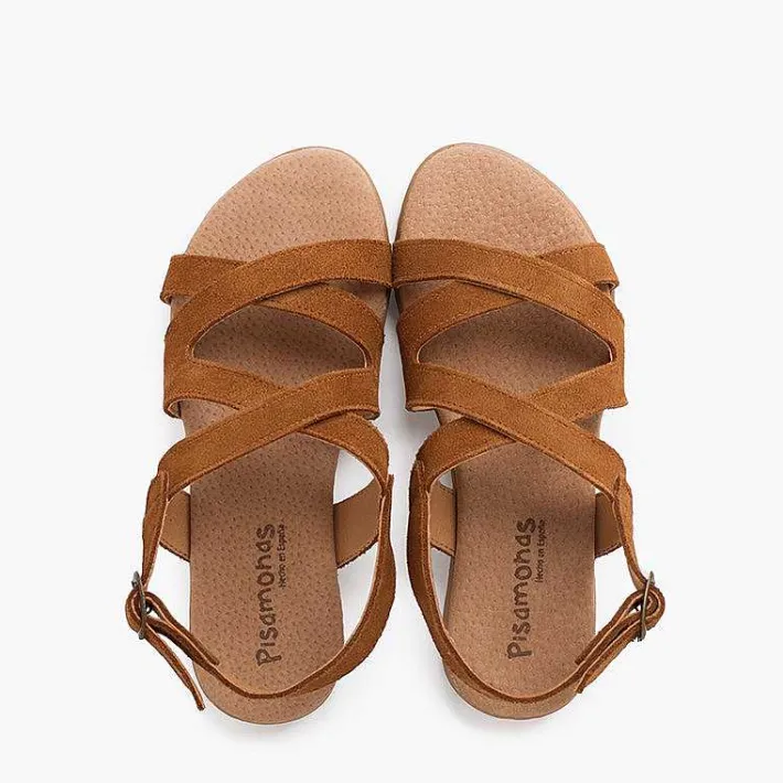 Sandalias<Pisamonas Sandalias Niña Y Mujer De Piel Con Tiras Cruzadas Color Camel