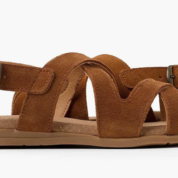 Sandalias<Pisamonas Sandalias Niña Y Mujer De Piel Con Tiras Cruzadas Color Camel