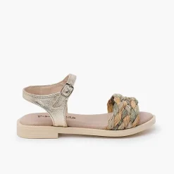 Sandalias<Pisamonas Sandalias Niña Y Mujer Pala Trenzada Con Hebilla Color Oro