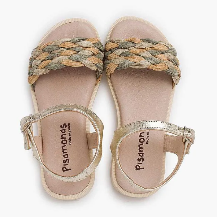 Sandalias<Pisamonas Sandalias Niña Y Mujer Pala Trenzada Con Hebilla Color Oro