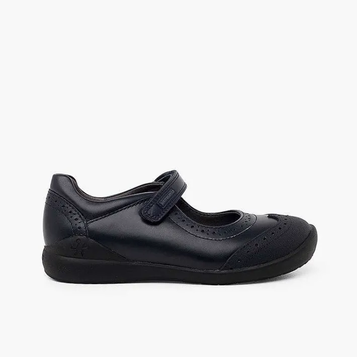 Zapatos Colegiales<Pisamonas Zapatos Colegiales Biomecanics Niña Con Picado Color Azul Marino